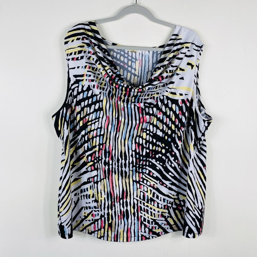 Peter Nygard Top 2X Printed Drape Neck Sleeveless Stretch Blouse
